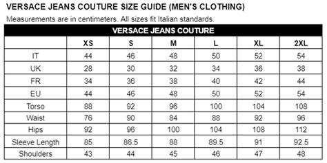 versace shirt sizes